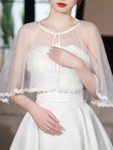 1 件女士蕾丝边网眼披肩、覆盖薄纱斗篷、活动配饰