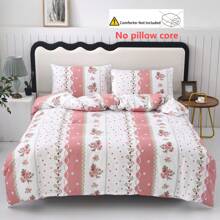 3pcs Floral Printed Brushed Bedding Set Without Comforter [1 Duvet Cover + 2 Pillow Shams], Soft And Comfortable Fabric, Suitable For Bedroom, Hotel, Dormitory, Vacation Home