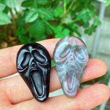 1 Stück 4 cm natürliche Obsidian/Spektrolit Feldspat Gesichtsmaske, geschnitzte Quartz Kristall, Kristall Figur, Wohndekoration, Kristall Chakra Geschenk, Kristall DIY Zubehör (Zufällige Lieferung)