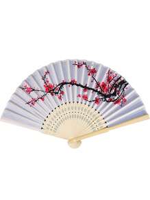 1pc/3pcs Chinese Style Ink Painting Plum Blossom Female Folding Fan Silk Fan Wedding Elegant Plum Blossom Silk Fan Summer Cooling,Beach,Travel