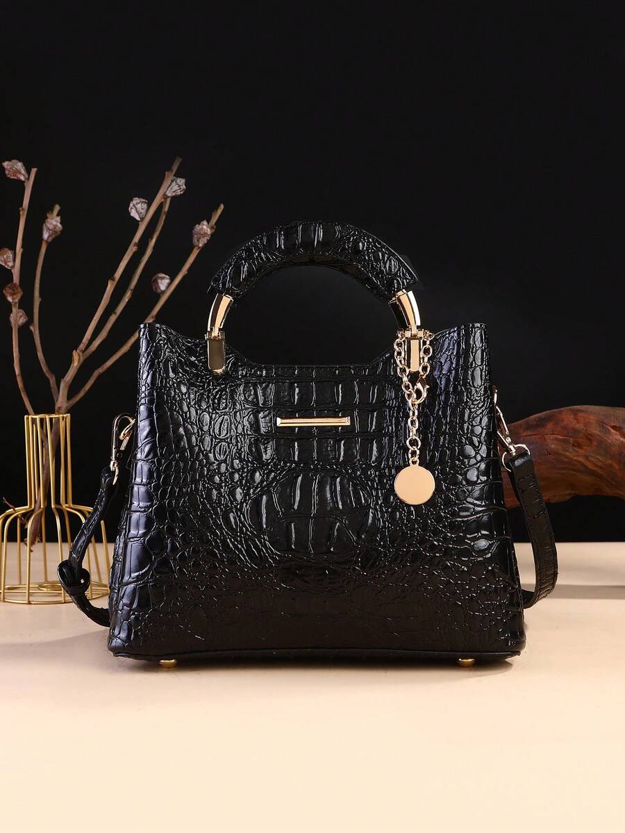 Elegant Crocodile Print Small Handbag, Fashionable Single-Shoulder Crossbody Wallet For Ladies, High-End Small Handbag With Multiple Compartments For Daily Use - 黑色 - 查看 1