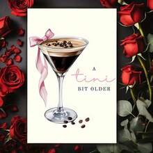 1pc Funny Coffee Martini Birthday Greeting Card - "A Tad Bit Bigger" Design With Coffee Beans And Cream Pattern, Perfect Spring Gift For Friends, Family, Husband, Wife Or Girlfriend - Multicolor - View 2