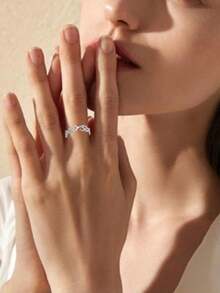1 pieza Anillo de mujer de acero inoxidable con patrón de enredadera simple - Blanco - Ver 7