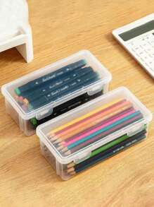 1-5 pezzi di Scatole di stoccaggio per articoli di cartoleria, grande capacità, in materiale PP trasparente, organizer chiaro per forniture artistiche, adatto per matite colorate, pennarelli per acquerelli, penne da disegno (colore casuale), astuccio, custodia per matite, zaino scolastico