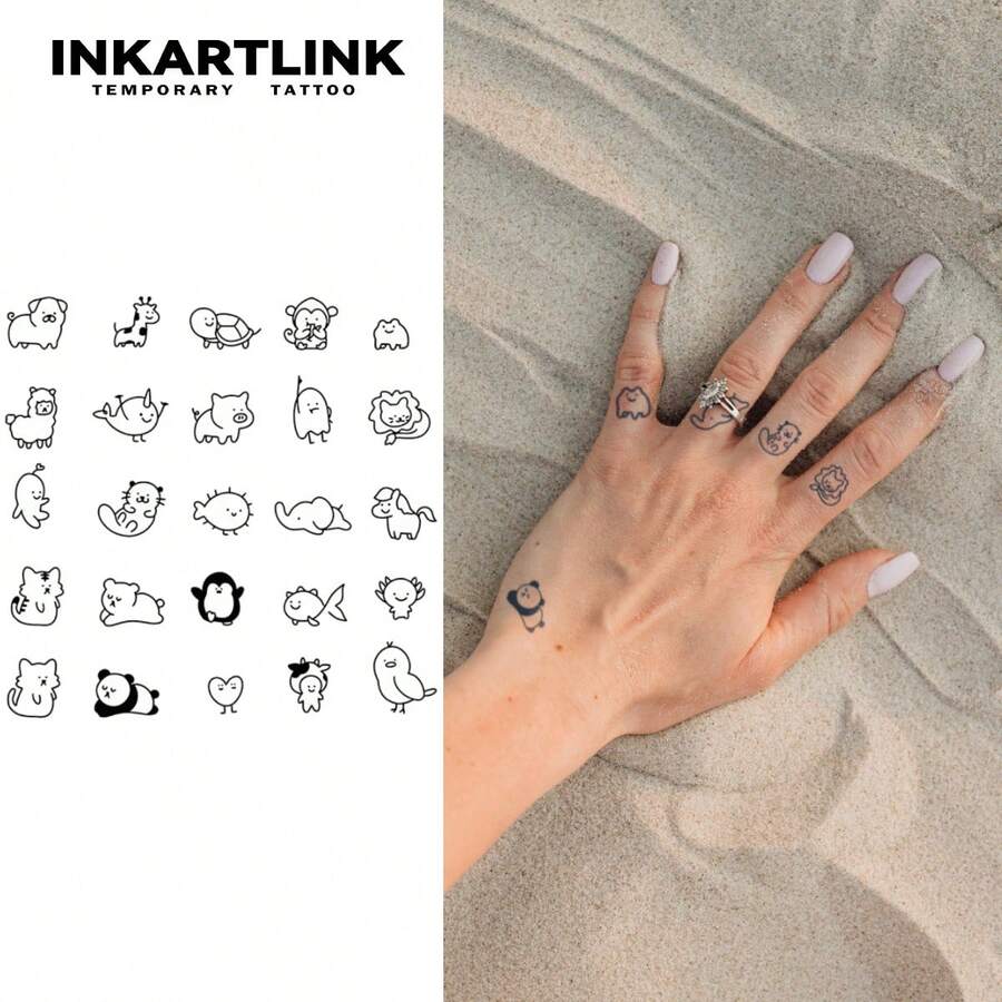 INKARTLINK 革命性技术纹身 - 半永久微纹身、简约线条艺术动物图案、逼真小纹身、温馨纹身、临时纹身、防水、逼真纹身外观、小众设计纹身、果汁纹身、植物纹身
