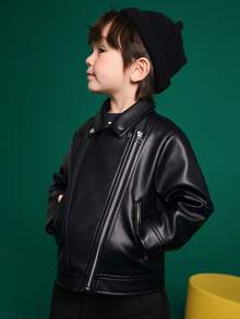 ASK JUNIOR Boys Black Faux Leather Jacket, Cool Thick Outerwear - Black - View 3