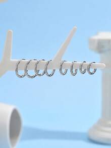 4对装 8/10/12/14mm 低过敏银色耳环套装 - 粗/细/扭纹耳环，适合耳软骨/耳垂穿孔 | 可叠戴首饰礼盒，适合敏感耳 - 銀色 - 查看 5