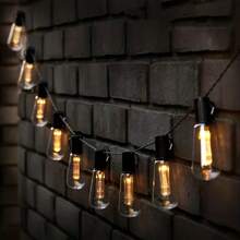 1 pièce Guirlandes lumineuses solaires à 10/20/30 LED pour éclairage de rue et de zone, ampoules décoratives de Noël IP44 pour l'extérieur, guirlandes de fête vintage, pour jardin, tonnelle, vérandas, camping - Finition métal mat, semi-affleurant, commande d'interrupteur, applique amovible, abat-jour en acrylonitrile butadiène styrène, batterie au nickel 400 mAh, chargée solaire, solution d'éclairage commercial, éclairage extérieur, idéal pour Noël, parfait pour Thanksgiving