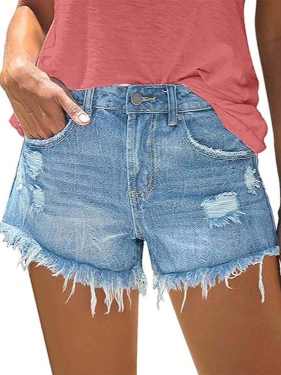 Women's Cut Off Denim Jean Shorts Ripped Distressed  Sexy    Denim - 淺藍色 - 查看 1