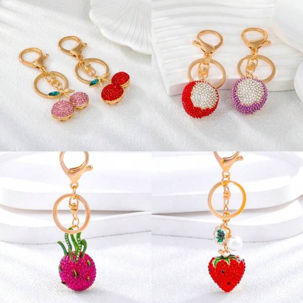 1pc Cherry, Strawberry, Dragonfruit, Lychee Fruit Cute And Personalized Zinc Alloy Keychain Bag Pendant Decor Car Accessories Bag Charm School Fruit