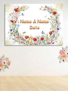 1pc Customized Name & Date Floral & Butterfly Engagement Wedding Photography Backdrop, Wedding Celebration Party Decorations