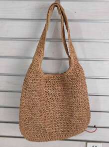 Bolso de playa grande de paja con capacidad de carga, bolso de hombro bohemio para mujer y dama, bolso de viaje