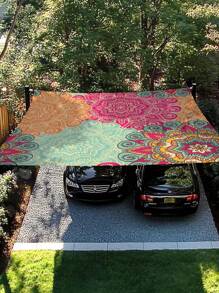 1 pezzo Tenda da spiaggia parasole verde sfumato con motivo boemo, spessa, impermeabile e resistente ai raggi UV, da usare all'aperto in giardino o patio (corde incluse, senza supporto)