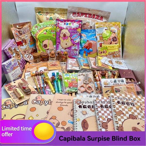 15er Set mit verschiedenen Capybara Überraschungsgeschenken, enthält 15 Stücke/10 Stücke/8 Stücke/6 Stücke/1 Stück Capybara Schreibwaren & Planer Blindtüten, alle Capybara-Themen Überraschungen wie Stifte/Aufkleber, 3D dekorative Aufkleber, linierte Notizbücher, Radiergummis, Anspitzer, Textmarker Süße Geschenke für Feiertage, Schule, Zuhause, Party, Weihnachten (Das Gewicht der Blindtüte ist nicht fest, es werden nur Produkte der Capybara-Serie gesendet, die Stile der Blindtüten sind zufällig)
