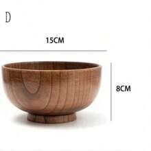 1 pieza Bol de madera sólida y redonda de alta calidad, pulida y multiuso para ensaladas, frutas, sopas, arroz y utensilios de cocina, útil también como material escolar