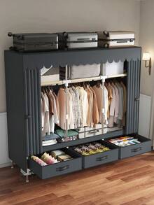 1pc Large Capacity Portable Wardrobe - Easy Assembly, Designed With Multiple Shelves And 3 Drawers, Separate Hanging Area, Storage Organizer Suitable For Home, Room, Apartment, Bedroom Closet Furniture - Multicolor - View 13