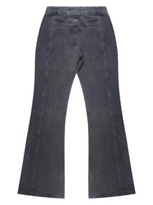 Fall Women's Elegant Denim Zipper Pocket Button Flared Jeans For Back To School