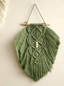 1pc Exquisite And Handmade Macrame Wall Hangings. These Hangings Feature Intricate Knotting Patterns With Tassel Details, And Accented With Light - Colored Wooden Rods And Beads. Ideal For Bohemian - Style Lovers And Home Decor Aficionados. Perfect For Decorating Living Rooms, Bedrooms, Or Any Space Seeking A Touch Of Rustic And Artistic Flair, Adding A Cozy And Inviting Atmosphere. Room Decor Bedroom Decor Wall Decor