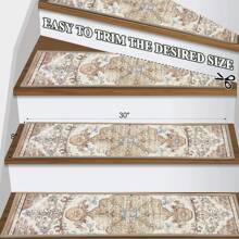 Carpet Stair Treads For Wooden Steps Indoor 15 Pack 8" X 30" Peel And Stick Stair Treads Non Slip Staircase Step Treads Reusable Stair Runner Rugs For Dogs, Kids And Elders