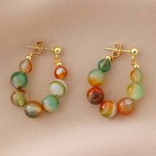 A Pair Of Vintage Elegant Spiritual Colorful Agate Stone Beaded Teardrop Earrings For Women's Holiday Birthday Dating Party Party Vacation Shopping Daily Commuting Accessories - 綠色 - 查看 3
