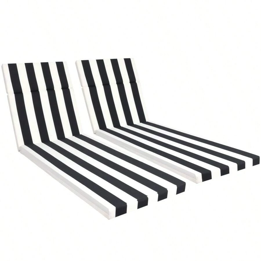 2 Piezas Juego de Cojines para Tumbona de Interior/Exterior, Cojín para Muebles de Exterior con Ataduras, Cojín para Asiento de Patio para Césped, Piscina y Playa, 75" X 22.8" X 2" (Rayas Negras/Blancas)-6504 - Multicolor - Ver 1
