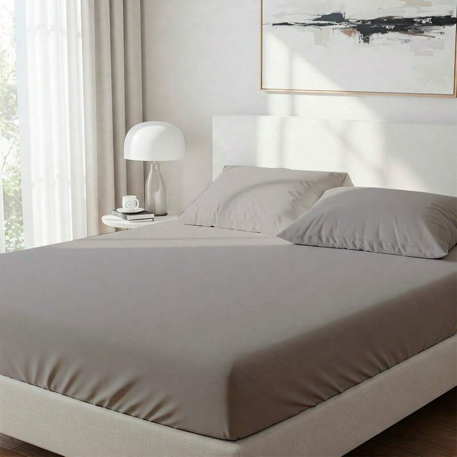 400 Thread Count Fitted Sheet With Percale Elastic, Soft Cotton Touch, Queen King And Single - 灰色 - 查看 1