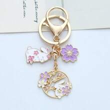 樱花兔钥匙扣，可爱卡通动物花环兔子合金吊坠，粉色/蓝色/红色/紫色，情人节礼物，适合送给家人、恋人、朋友的小珠宝礼物 - 彩色 - 查看 11