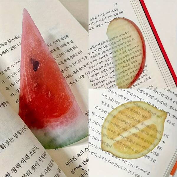 1pc Interesting Fruit Slice Bookmarks - Transparent PVC, Watermelon, Lemon, Apple, Star Fruit, Lychee, Papaya, Kiwi Designs | Fun And Unique Page Markers, Suitable For Books And Office Supplies | Durable PVC Material | Colorful Design | Suitable For Students And Professionals