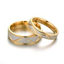 Conjunto de 2 anéis de casal banhados a ouro 18K, design para festa, casamento, joias da moda, faixa de aço inoxidável