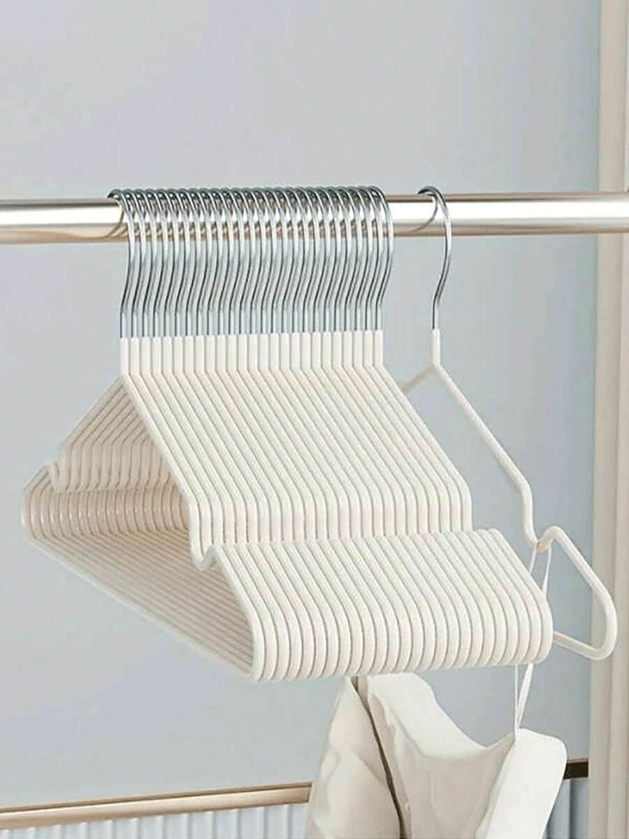 10pcs Anti-Slip Coated Adult Clothes Hangers, Household & Dorm Drying Racks - White - View 1