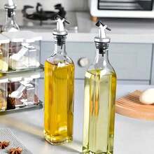 Botella de vidrio para aceite, fácil de limpiar, a prueba de fugas, botella para salsa de soja para la cocina, mesa de restaurante con pico ajustable - transparente - Ver 2