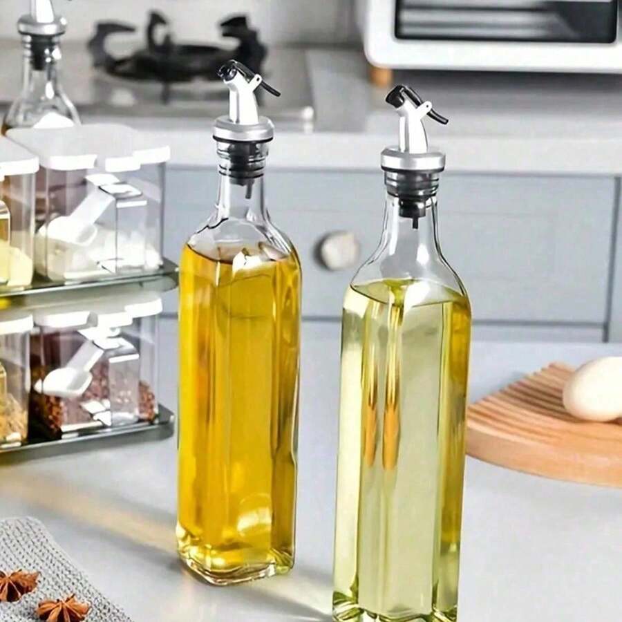 Botella de vidrio para aceite, fácil de limpiar, a prueba de fugas, botella para salsa de soja para la cocina, mesa de restaurante con pico ajustable