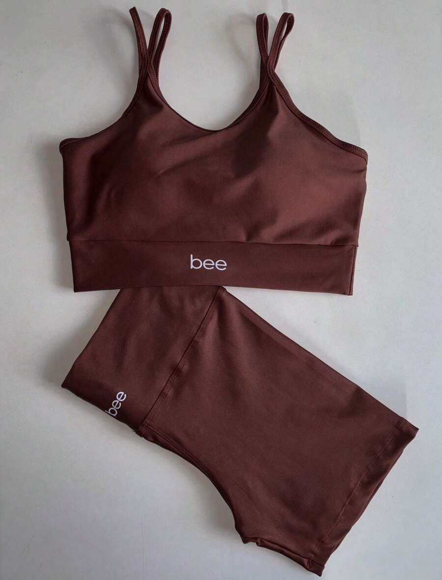 Fitness Set Gym Clothing Workout Women's Comfortable High Waist Padded Bra - 鏽棕色 - 查看 1