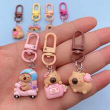 6 piezas al azar de llaveros de la serie de dibujos animados de color rosa del capibara, llavero de mejor amigo, cartera, mochila, accesorios para teléfono móvil y auriculares, colgante de llaves de coche, regalo pequeño creativo para fiestas y vacaciones - Multicolor - Ver 8