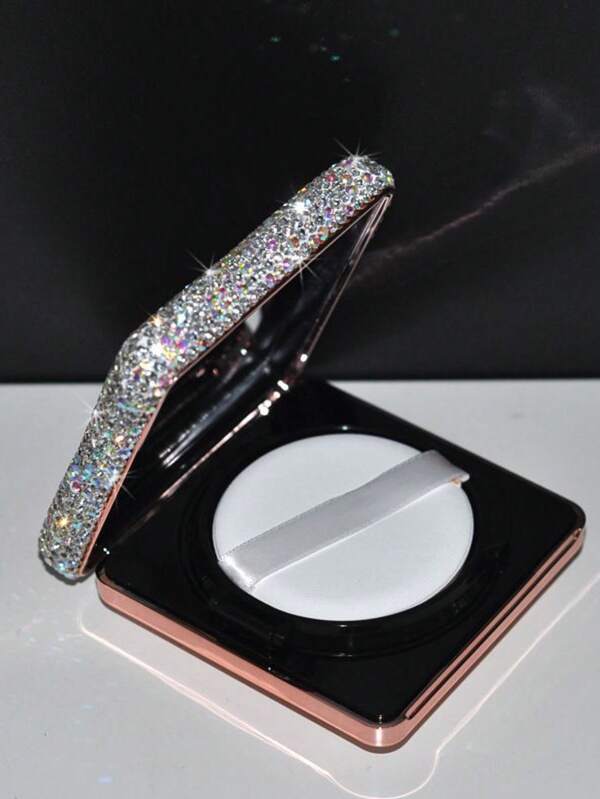 1pc Luxury Rhinestone Powder Puff Case, Empty Square Makeup Cushion Case Refillable For BB Cream Foundation, Portable Travel Powder Puff Replacement Case