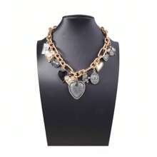 1pc Women Gothic Style Heart & Butterfly Multi Pendant Chain Necklace, Suitable For Daily Wear