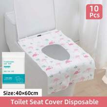 10 pièces Housse de siège de toilette jetable, grande couverture de siège de toilette en papier imperméable emballée individuellement, accessoires de voyage pour adultes, pour les toilettes publiques/avion/hôtel, décoration de salle de bain bleue/verte/rose