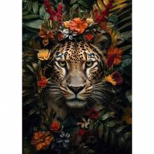 1pc Gift Lion Flamingo Panda Monkey In Flower Jungle Art Posters Wild Animals Art Canvas Painting Print Wall Arts Picture Home Decor Optional Frame - Multicolor - View 22