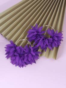 花朵裝飾圓耳環 - 紅色 - 查看 3