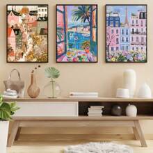 1pc Vibrant Cityscape Canvas Art Modern Minimalism Style Poster Living Room Bedroom Wall Gifts Decor Optional Frame ﻿