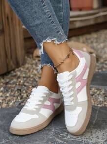 Women Colorblocked Faux Suede Breathable Casual Sneakers - Comfortable Rubber Sole, Fashionable Athletic Shoes, Versatile & Sweet