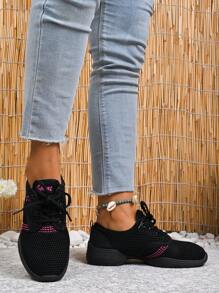 Zapatos deportivos casuales cómodos para mujer para la temporada de vacaciones de Acción de Gracias, zapatillas para correr al aire libre con Top de malla de tela, suela blanda con cordones, zapatillas de baile para mujer