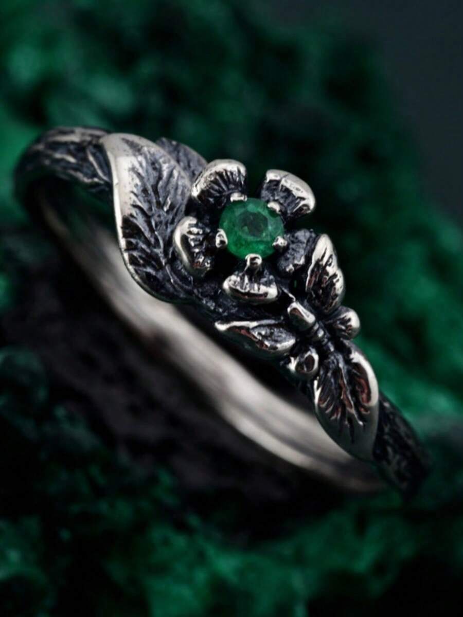 Vintage Green Zirconia Butterfly Ring | Elegant Luxury Purple Design, Delicate & Versatile Women Daily Accessory