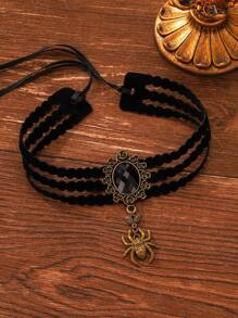 4 Stücke Steampunk Metall Zahnrad Ohrringe + Gothic Spitzen Schädel Armband + Viktorianisches Samt Spinnen Halsband für Party Cosplay, Damen Halloween Kostüm