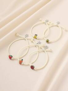 1pc Adorable Cartoon Braided Rope Crystal Star Fruit Avocado Watermelon Pineapple Carrot Decor Adjustable Bracelet For Women, Suitable For Beach, Vacation, Bar, Commute, Casual, Party, Gift, Daily Wear - Multicolor - View 3