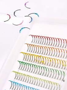 Extensiones de pestañas postizas individuales de 12 filas con 240 mechones de aspecto wispy, efecto volumen ruso multicolor natural, calibre 0.07D, rizado C, longitud de 10-16mm