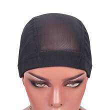1 szt. czepek na perukę, czepek z wkładką do peruki, czepek z elastycznej siateczki z dużymi otworami, czepek z czarnej elastycznej peruki ze spandexu do wyrobu peruk, luźny regulowany pasek, lekki, oddychający, miękki, bezszwowa okrągła czepek, czepek do codziennej pielęgnacji koka, czepek do spania, czepek z siateczki o wysokiej elastyczności unisex (czepek na perukę M/L), jednolity kolor, swobodny, boho, poliester, pusty, do codziennego użytku, na wszystkie pory roku