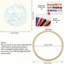 1 件刺绣套件，20x20 厘米/7.9x7.9 英寸秋季小镇 DIY 手工刺绣套件，适合成人初学者，包括说明书、印花布、绣花箍和线 - 彩色 - 查看 3