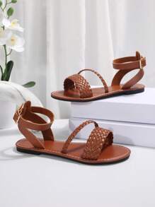 European & American Style Woven Sandals, Women's Flat Beach Sandals For Summer