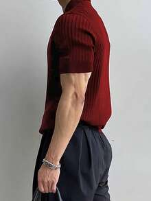 Business - Business Commuting    Regular Fit    Button  Rib-Knit  Button Front    Going Out  Holiday  Street - Màu Đỏ Sâu - Xem 4